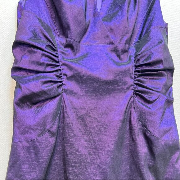 Dressbarn Collection Womens Cocktail Sheath Dress 10 Metallic Purple Ruched - Picture 6 of 11